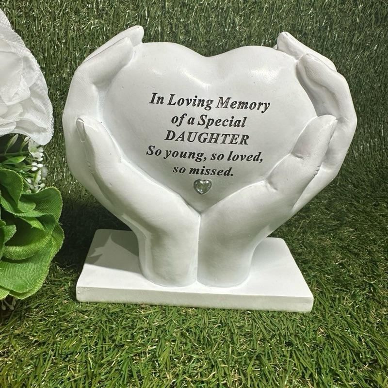 Heart In Hands With Heart Stone Outdoor Memorial Plaque