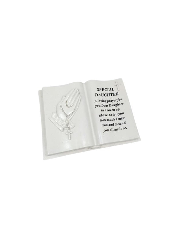 Options - Hands memorial book with rosary bead diamante decoration stone.