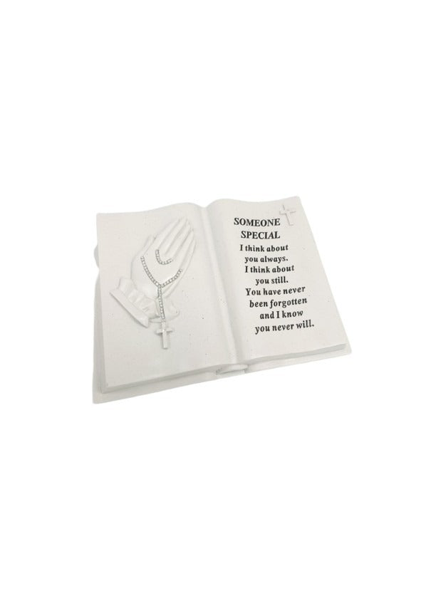 Options - Hands memorial book with rosary bead diamante decoration stone.