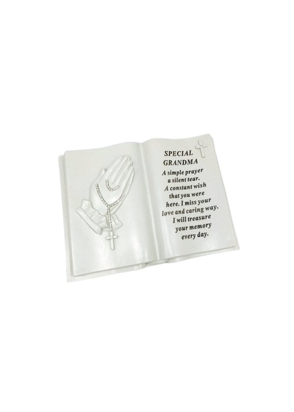 Options - Hands memorial book with rosary bead diamante decoration stone.