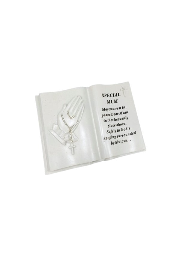 Options - Hands memorial book with rosary bead diamante decoration stone.