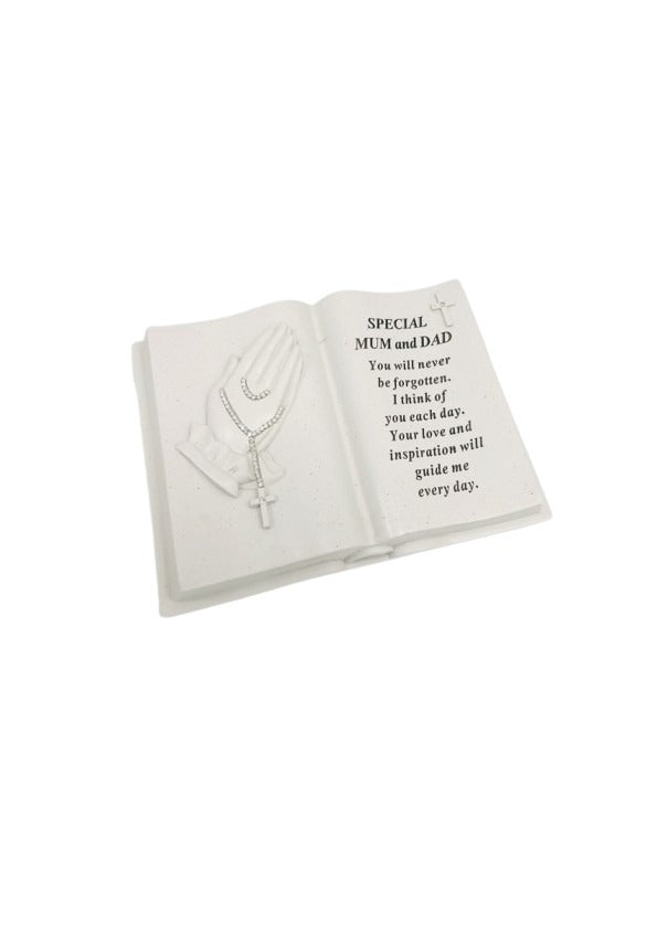 Options - Hands memorial book with rosary bead diamante decoration stone.