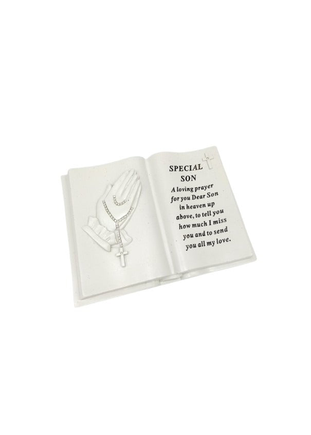 Options - Hands memorial book with rosary bead diamante decoration stone.