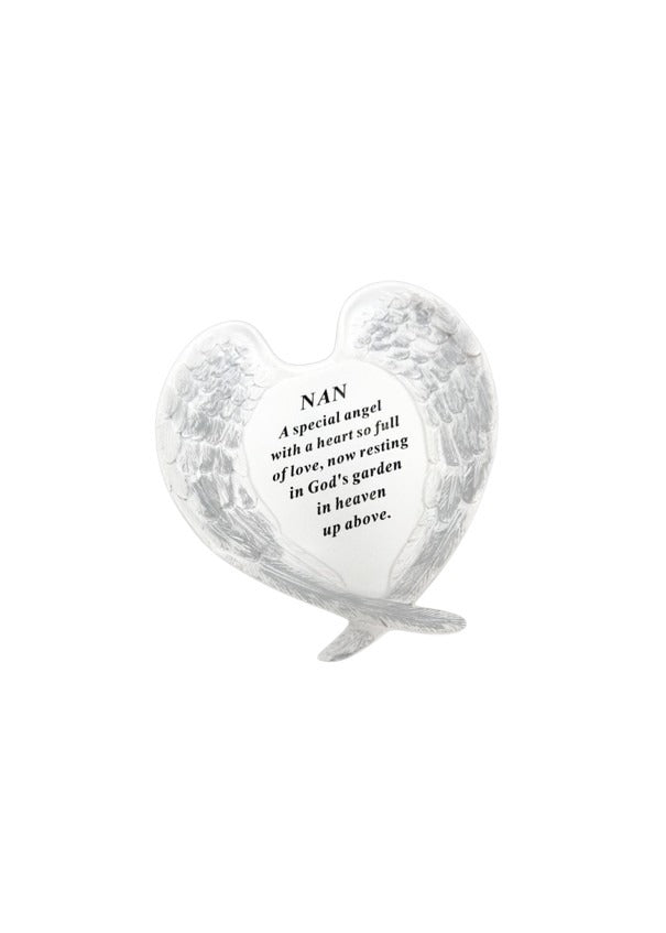 Options-White And Silver Memorial Angel Wings Plaque