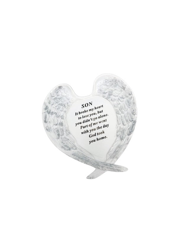 Options-White And Silver Memorial Angel Wings Plaque