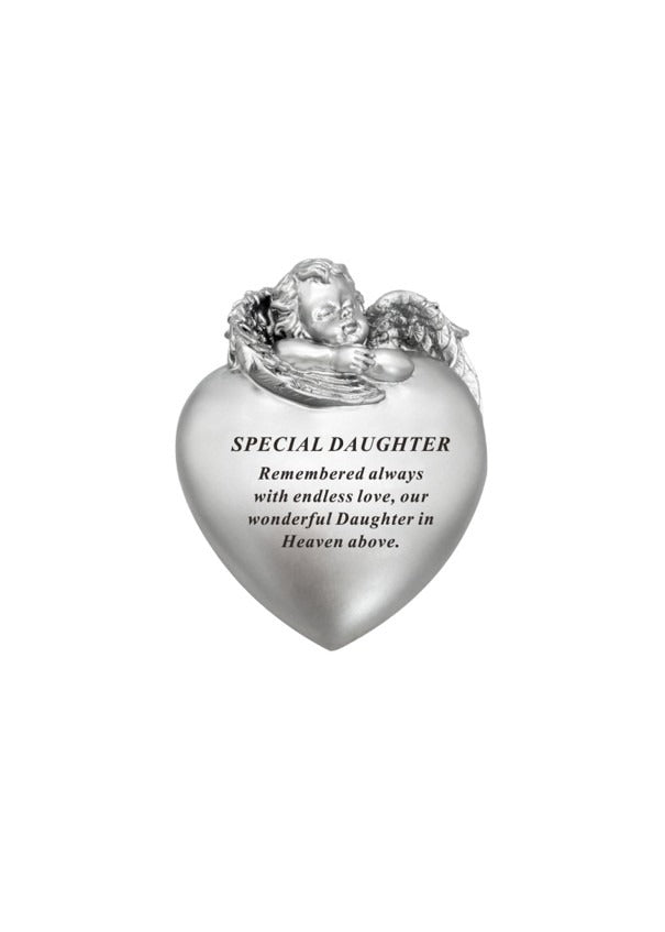 Options -Silver cherub heart memorial stone