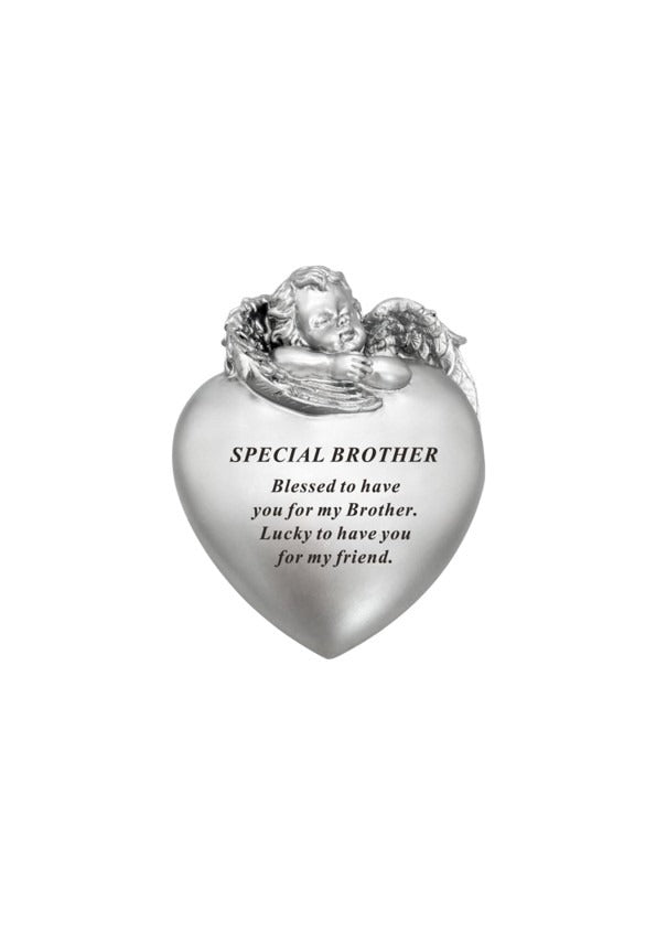 Options -Silver cherub heart memorial stone