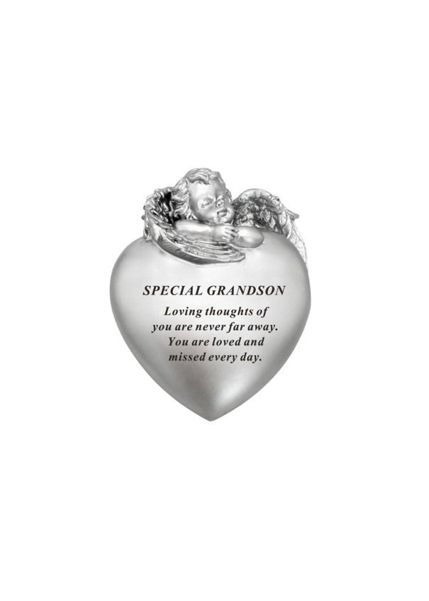 Options -Silver cherub heart memorial stone