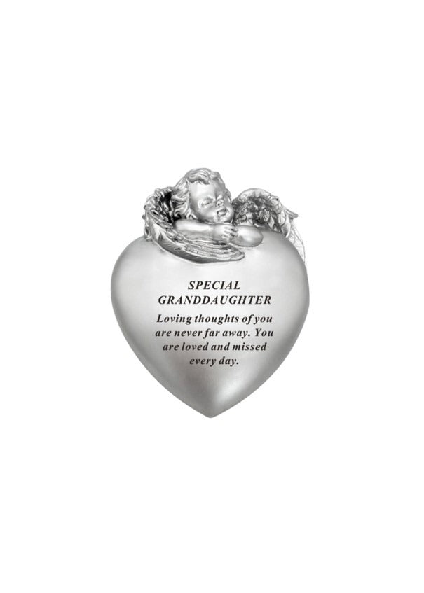 Options -Silver cherub heart memorial stone