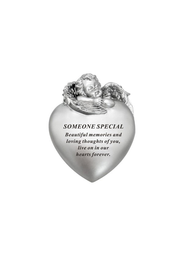 Options -Silver cherub heart memorial stone