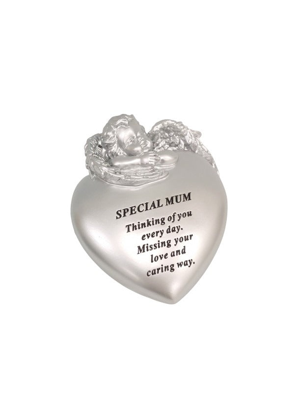 Options -Silver cherub heart memorial stone