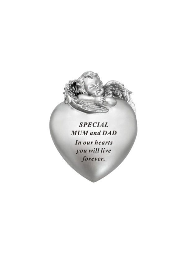 Options -Silver cherub heart memorial stone