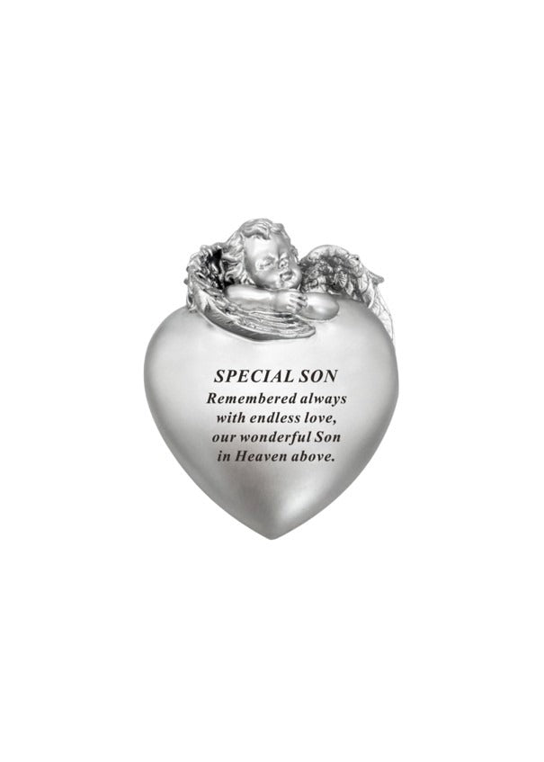 Options -Silver cherub heart memorial stone