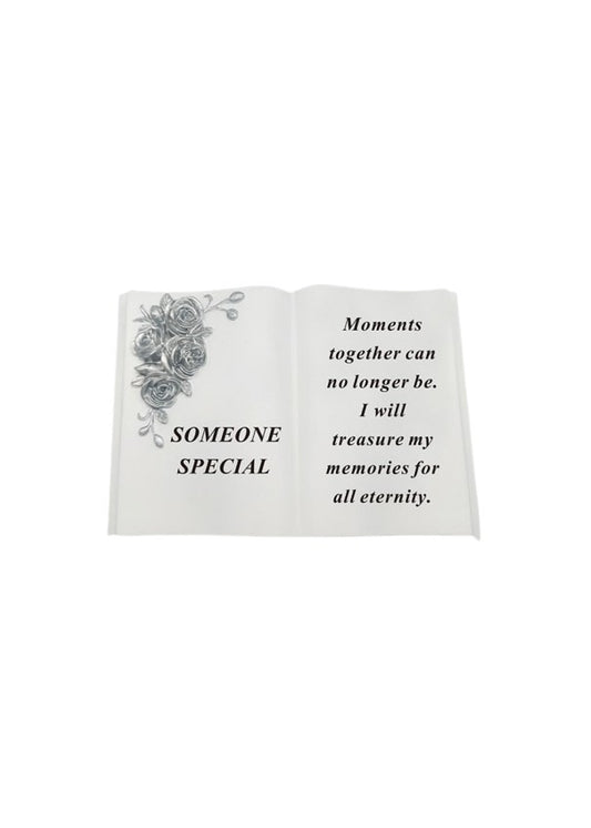 Options - White Speckled Book With 3D Silver Roses