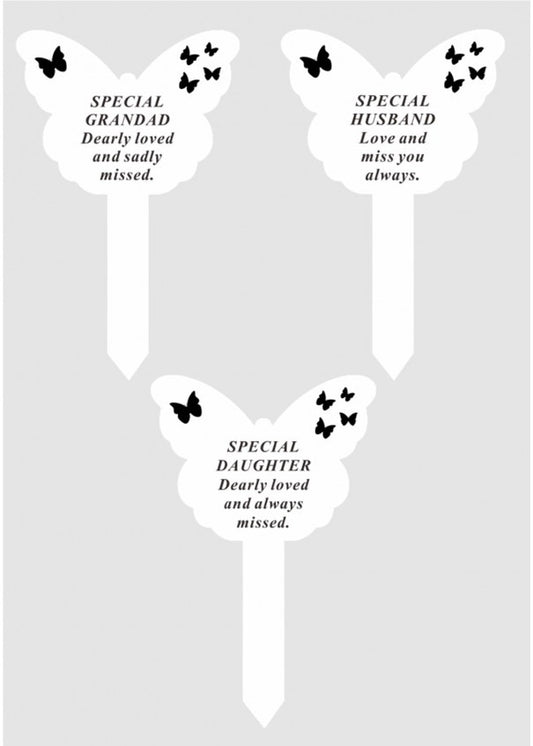 Options - White Plastic Butterfly Stake with black detail