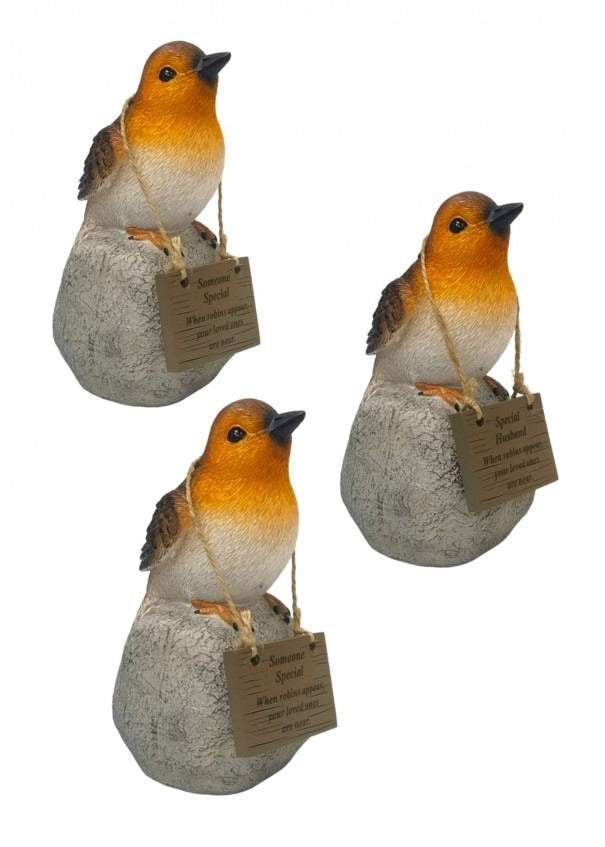 Options - Robin On A Rock With Hanging Plaque memorial garden