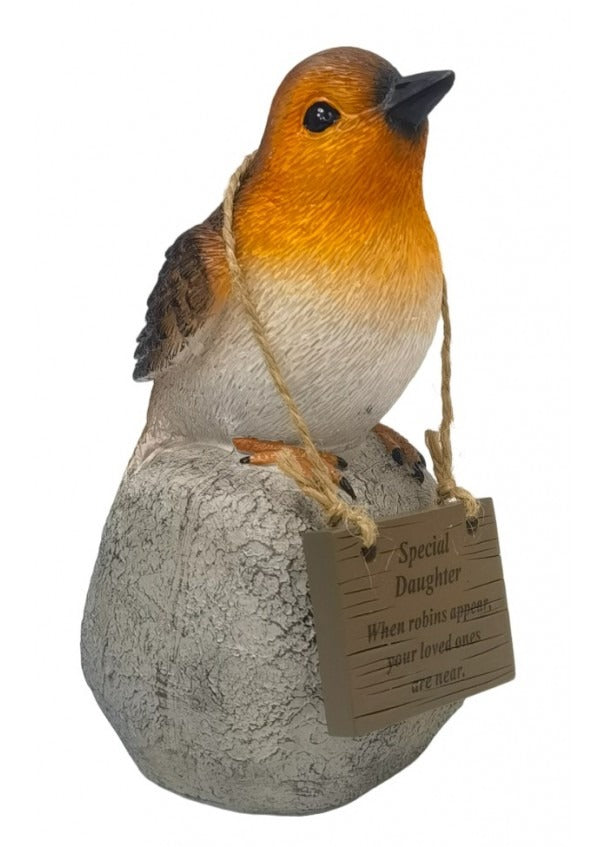 Options - Robin On A Rock With Hanging Plaque memorial garden