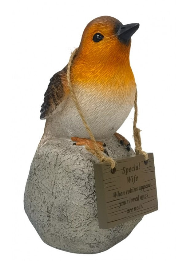 Options - Robin On A Rock With Hanging Plaque memorial garden