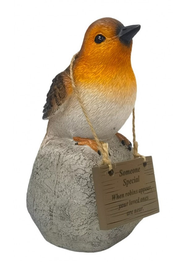 Options - Robin On A Rock With Hanging Plaque memorial garden