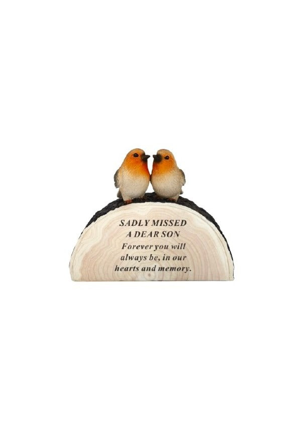 Options - 2 Robins sat On A Log for Memorial Garden Decoration