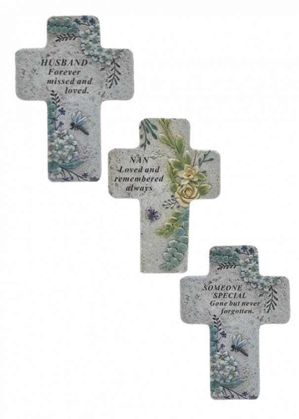 Options - Memorial Cross With Dragonfly & Flower Design