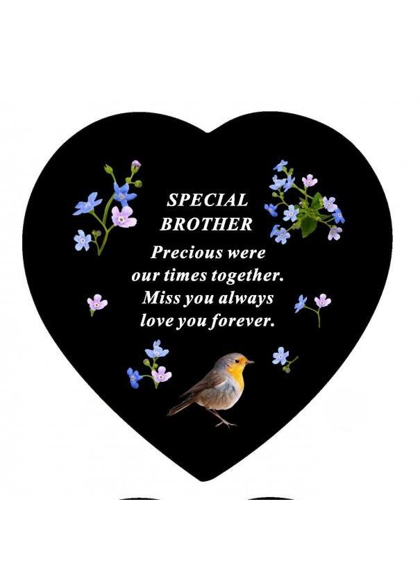 Options -Black Slate Memorial Heart With Robin Design