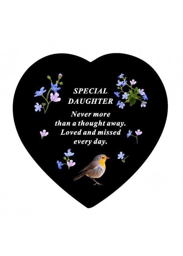Options -Black Slate Memorial Heart With Robin Design