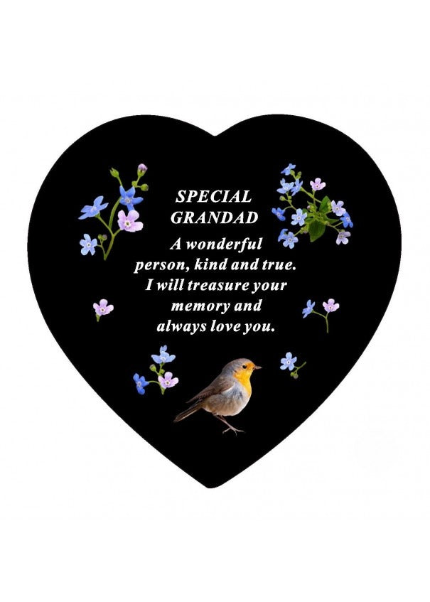 Options -Black Slate Memorial Heart With Robin Design