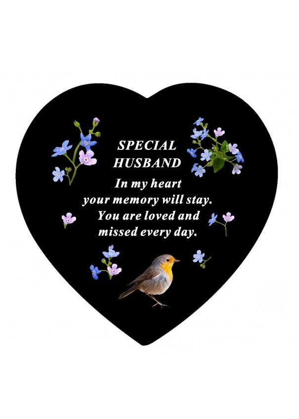 Options -Black Slate Memorial Heart With Robin Design