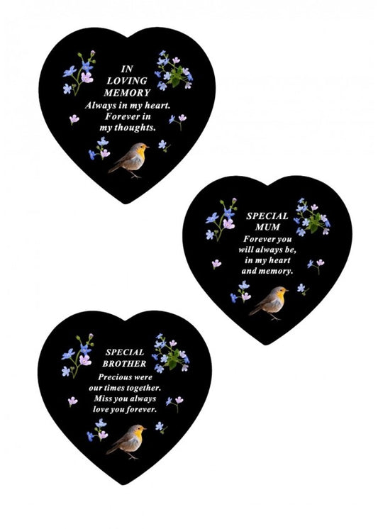 Options -Black Slate Memorial Heart With Robin Design