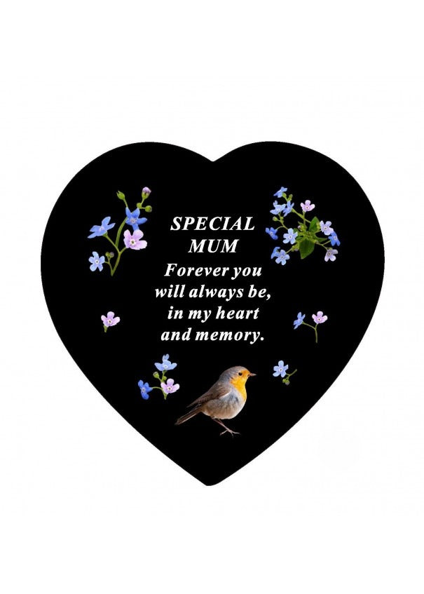 Options -Black Slate Memorial Heart With Robin Design
