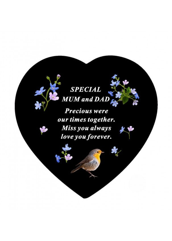 Options -Black Slate Memorial Heart With Robin Design