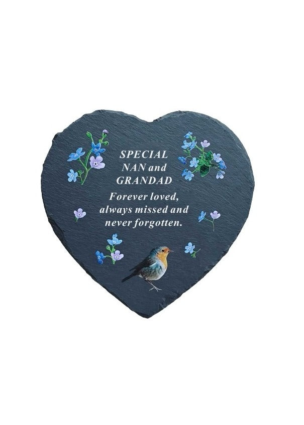 Options -Black Slate Memorial Heart With Robin Design