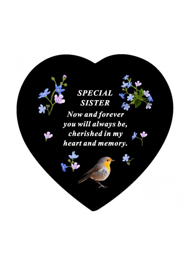 Options -Black Slate Memorial Heart With Robin Design