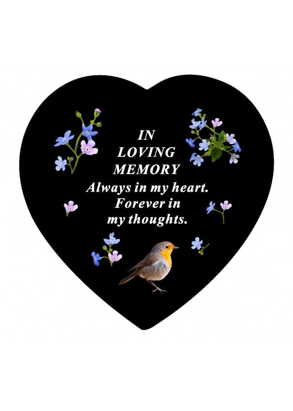Options -Black Slate Memorial Heart With Robin Design