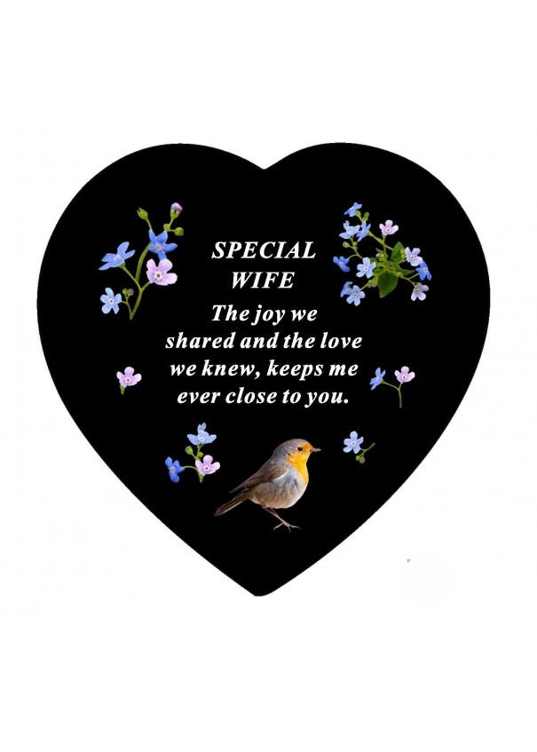 Options -Black Slate Memorial Heart With Robin Design