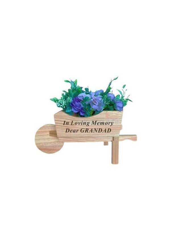 Options - Wooden Wheelbarrow With Black Pot And Flowers