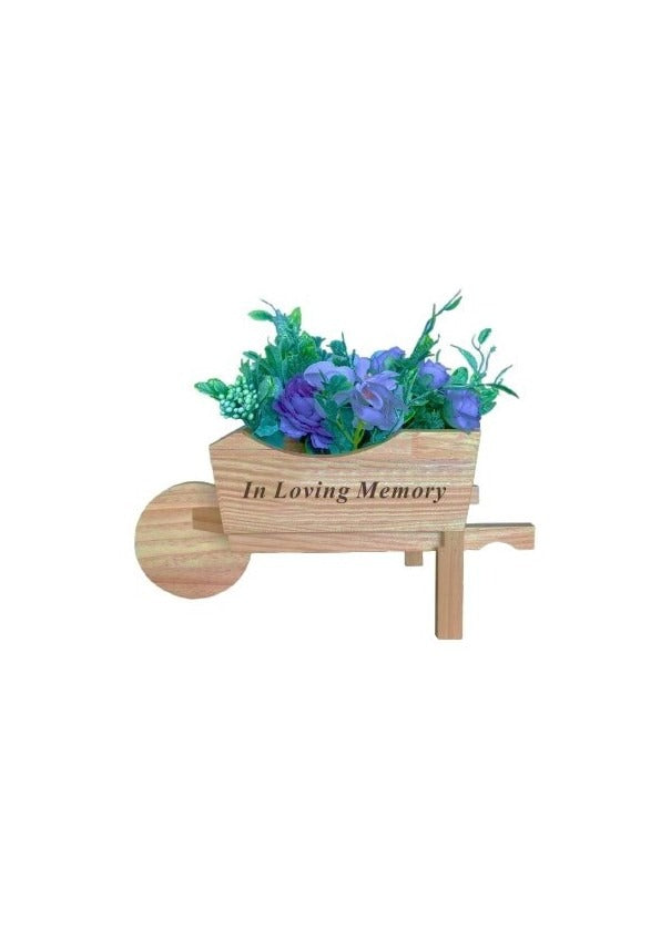 Options - Wooden Wheelbarrow With Black Pot And Flowers