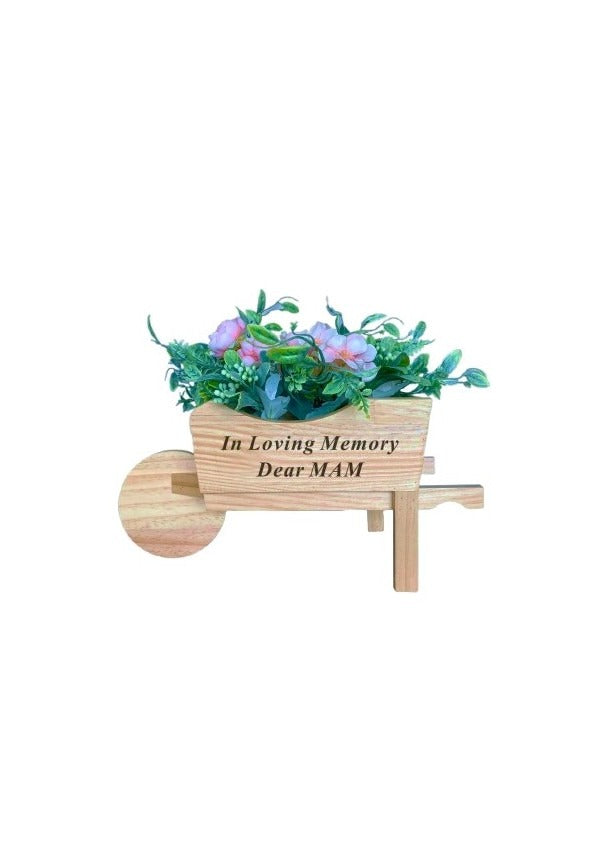 Options - Wooden Wheelbarrow With Black Pot And Flowers