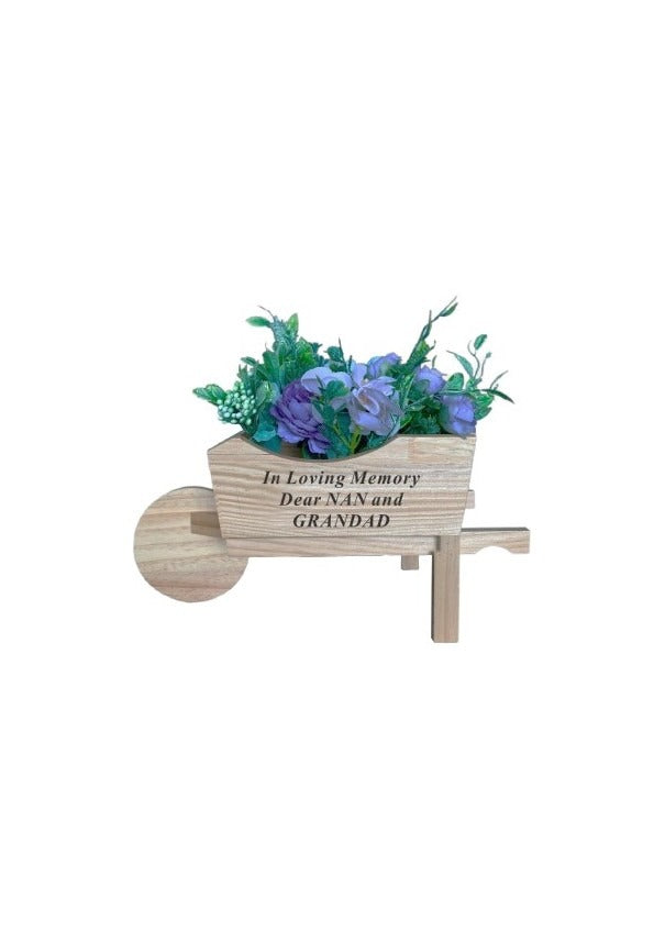 Options - Wooden Wheelbarrow With Black Pot And Flowers