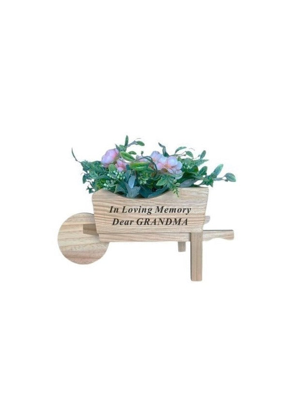 Options - Wooden Wheelbarrow With Black Pot And Flowers