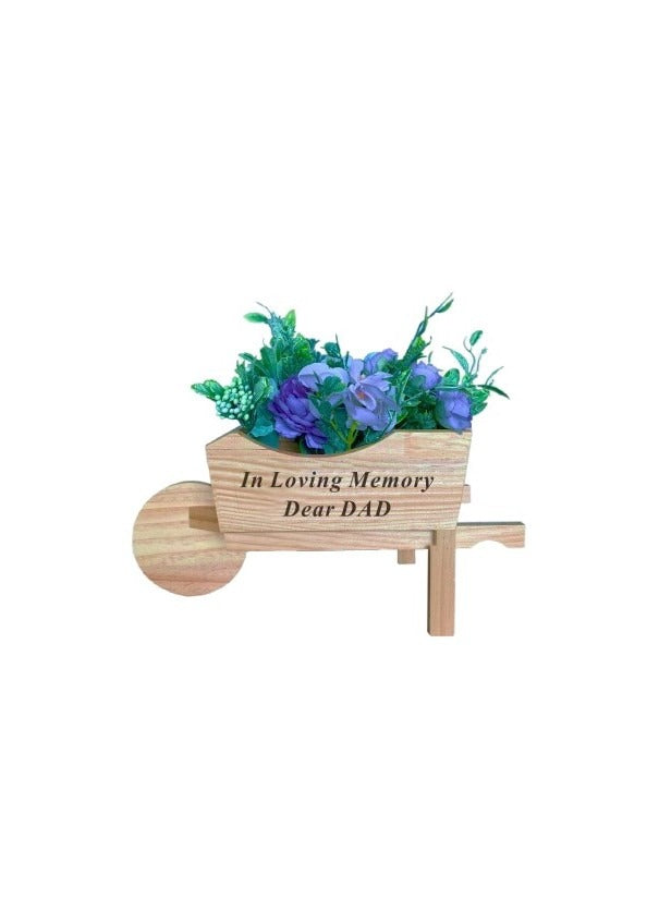 Options - Wooden Wheelbarrow With Black Pot And Flowers