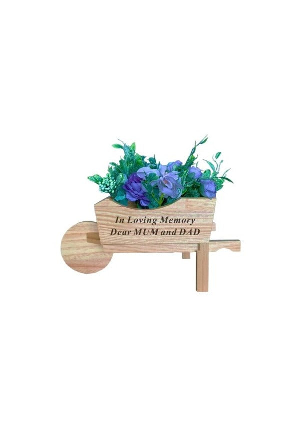 Options - Wooden Wheelbarrow With Black Pot And Flowers