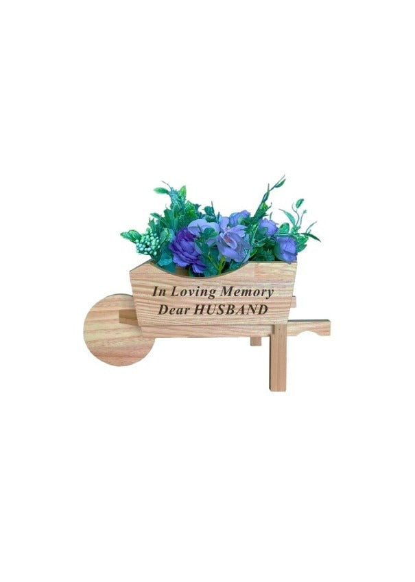 Options - Wooden Wheelbarrow With Black Pot And Flowers