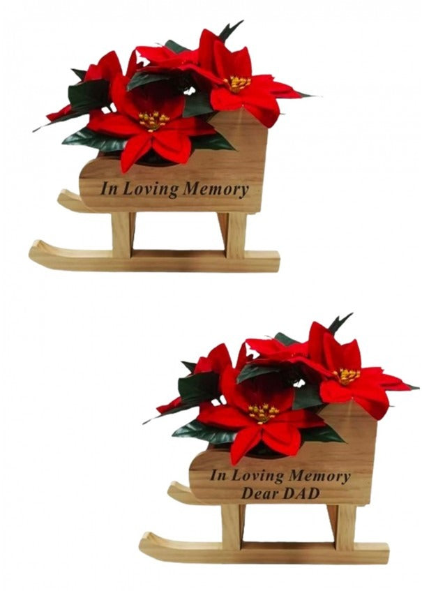 Options - Wooden Sleigh With Poinsttia Flower Pot