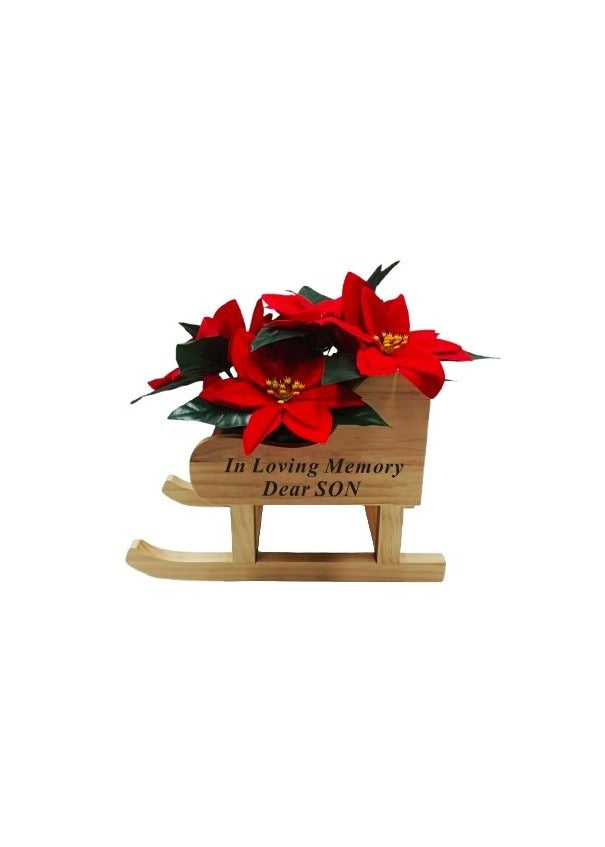 Options - Wooden Sleigh With Poinsttia Flower Pot