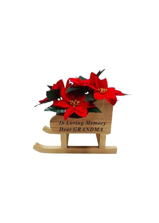 Options - Wooden Sleigh With Poinsttia Flower Pot