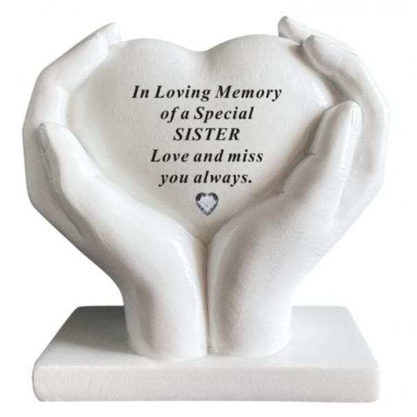 Heart In Hands With Heart Stone Outdoor Memorial Plaque