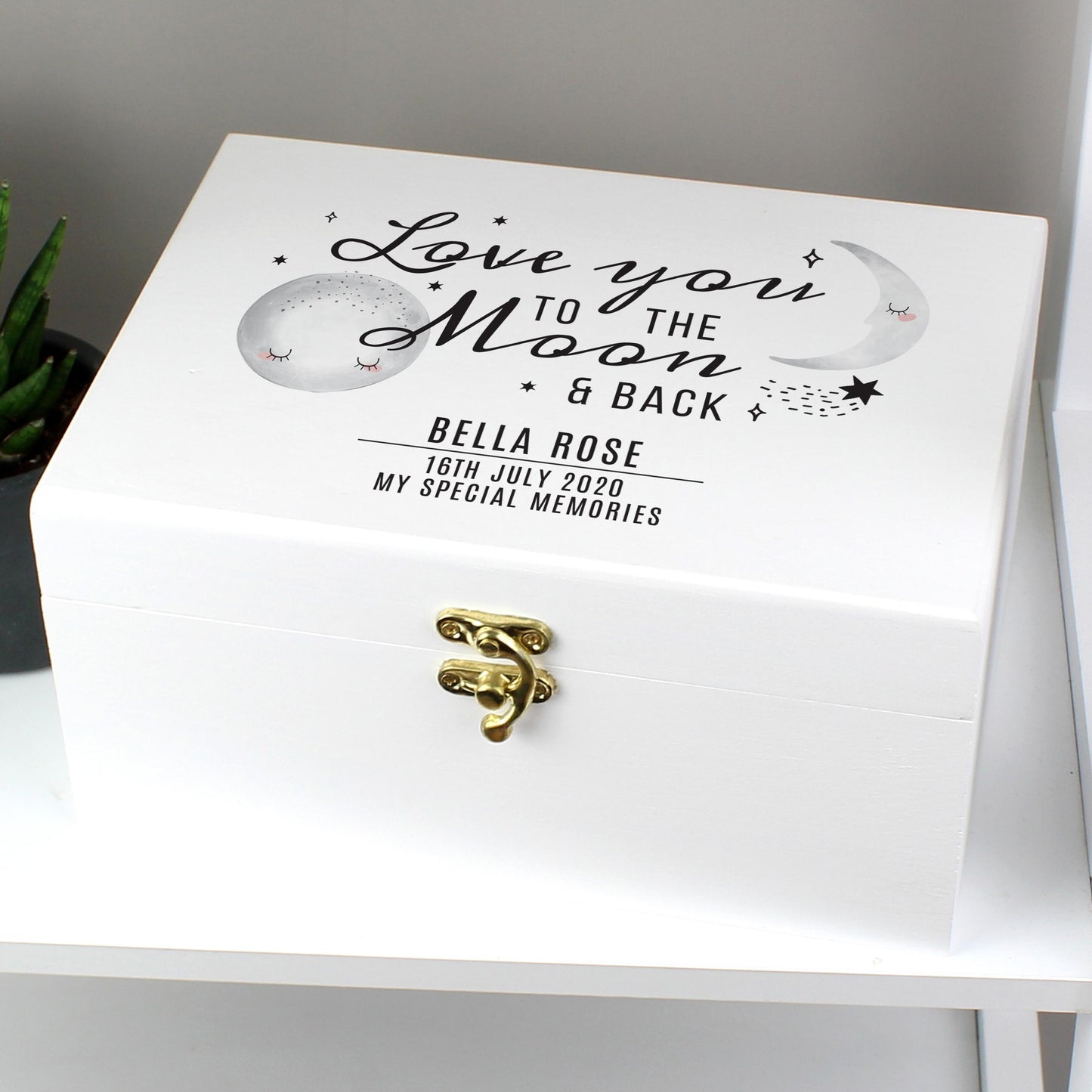 Personalised Baby To The Moon and Back White Wooden Keepsake/Ashes Box