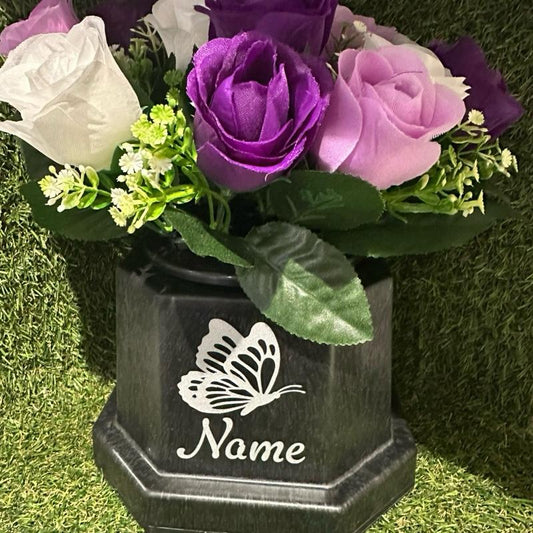 Black with glitter detail weighted plastic memorial vase
